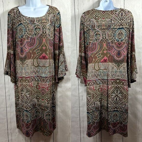 Olivia Matthews Embroidered Western Rodeo Cowgirl Bell Sleeve Boho Midi Dress - Picture 1 of 16